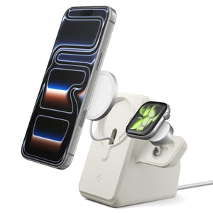 Spigen MagFit Duo MagSafe Charging Stand with Apple Watch Charger Holder - Dune Beige - image 1