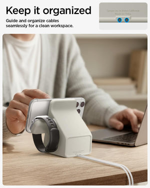 Spigen MagFit Duo MagSafe Charging Stand with Apple Watch Charger Holder - Dune Beige - image 5