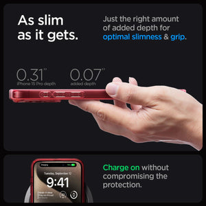 Spigen Ultra Hybrid (MagFit) case for iPhone 15 Pro in Deep Red – detail image 6