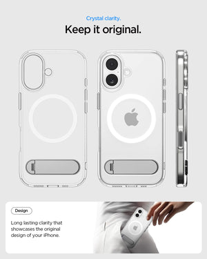 Spigen iPhone 17 Ultra Hybrid S MagFit case in Clear White - clear case front, back and side views