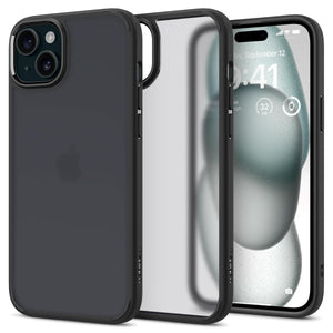 Spigen Ultra Hybrid case for iPhone 15 in Frost Black – rear view main image