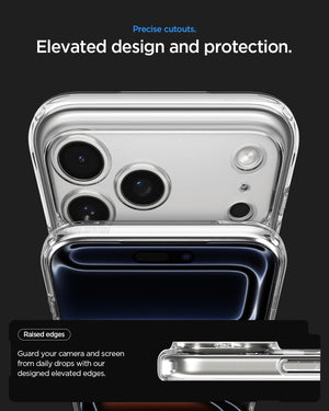 Spigen iPhone 17 Pro Max Ultra Hybrid Zero One MagFit case in Zero One White - raised camera and screen edge protection