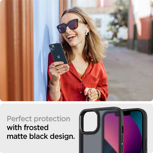 Spigen iPhone 13 Case Ultra Hybrid – Frost Black case in use with frosted matte design