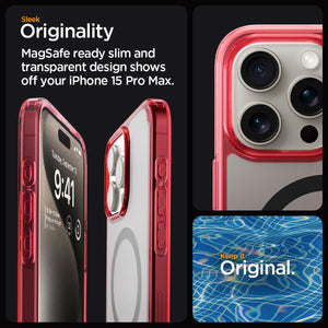 Spigen Ultra Hybrid (MagFit) case for iPhone 15 Pro Max in Deep Red – detail image 2