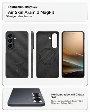Galaxy S26 Air Skin Aramid case with 15W magnetic charging support