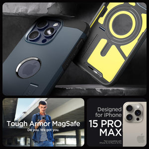 Spigen Tough Armor (MagFit) case for iPhone 15 Pro Max in Metal Slate – detail image 1