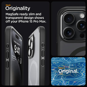 Spigen Ultra Hybrid (MagFit) case for iPhone 15 Pro Max in Frost Black – detail image 2