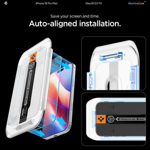 Spigen iPhone 18 Pro Max Screen Protector – GLAS.tR EZ Fit, Online Version – 2 Pack – Auto-aligned installation