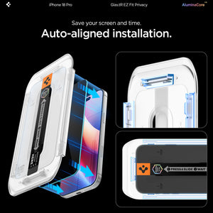 Spigen iPhone 18 Pro Max Privacy Screen Protector – GLAS.tR EZ Fit, Online Version – 2 Pack – Auto-aligned installation