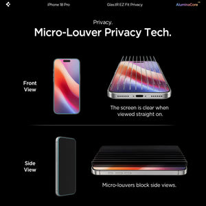 Spigen iPhone 18 Pro Max Privacy Screen Protector – GLAS.tR EZ Fit, Online Version – 2 Pack – Micro-louver privacy viewing