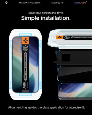 Spigen iPhone 17 Pro / 17 Screen Protector – GLAS.tR EZ Fit (2 Pack) - Clear - EZ Fit installation detail