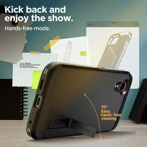 Spigen Galaxy XCover7 Case – Tough Armor — fold-out kickstand in landscape use