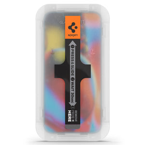 Spigen iPhone 13 Mini Screen Protector – GLAS.tR EZ Fit – EZ Fit alignment tray with press-and-slide application label