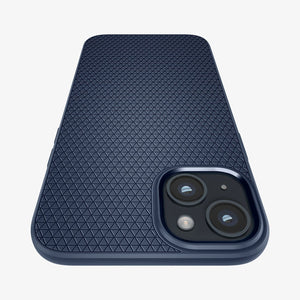 Spigen iPhone 14 Case – Liquid Air - Navy Blue - zoomed textured-back detail