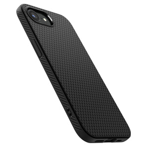 Spigen iPhone 17e and iPhone 16e Liquid Air case in Matte Black - angled rear product view