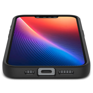Spigen iPhone 17e and iPhone 16e Liquid Air case in Matte Black - bottom port and speaker protection