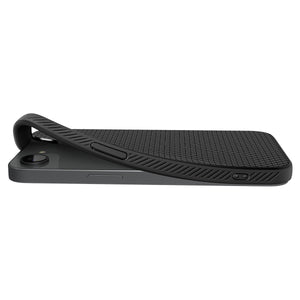 Spigen iPhone 17e and iPhone 16e Liquid Air case in Matte Black - camera lip and textured back detail