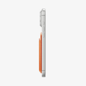 Slim side profile of the Spigen Valentinus MagFit Metallic Orange wallet