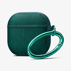 Spigen Urban Fit Midnight Green AirPods 4 case with carabiner