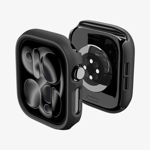 Apple Watch Series 12(42mm) Case Thin Fit in Black showing front and back angled views highlighting the slim frame and open sensor area