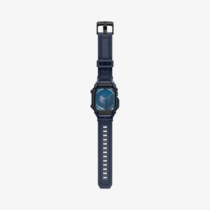 ACS08592 - Apple Watch Series 11 / 10 (42mm) Case Rugged Armor Pro in Navy Blue showing the
front, strap band laid flatly