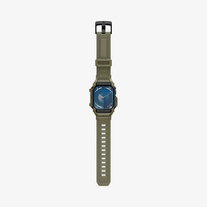 ACS08608 - Apple Watch Series 11 / 10 (46mm) Case Rugged Armor Pro in Vintage Khaki showing the front, strap band laid flatly