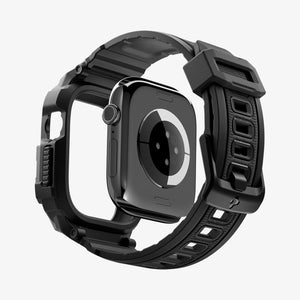 Apple Watch Series 12(42mm) Case Rugged Armor Pro in Matte Black showing an exploded view highlighting the integrated protective frame, band, and buckle design