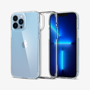 Spigen iPhone 13 Pro Max Case – Ultra Hybrid - Crystal Clear back and front views