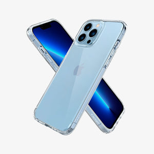 Spigen iPhone 13 Pro Max Case – Ultra Hybrid - Crystal Clear front and back angled views