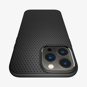 Spigen Liquid Air case for iPhone 13 Pro Max in Matte Black – camera cutout close-up