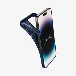 Spigen iPhone 14 Pro Case – Liquid Air - Navy Blue - flexible case installation view
