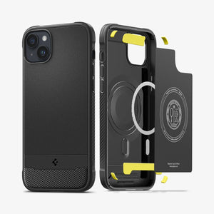 Spigen iPhone 14 / 13 Case – Rugged Armor (MagFit) in Matte Black – layered MagFit and impact-foam construction