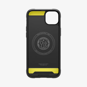 Spigen iPhone 14 / 13 Case – Rugged Armor (MagFit) in Matte Black – interior MagFit and impact-foam details