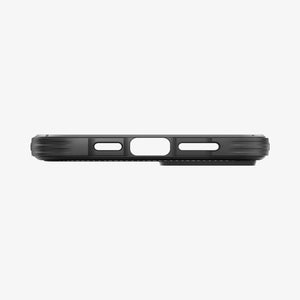 Spigen iPhone 14 / 13 Case – Rugged Armor (MagFit) in Matte Black – charging-port and speaker cutouts