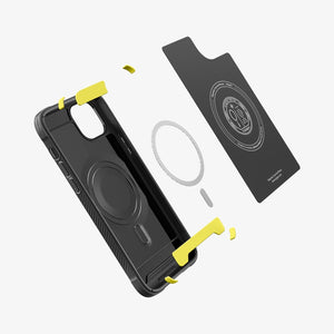 Spigen iPhone 14 / 13 Case – Rugged Armor (MagFit) in Matte Black – case layers and magnetic-ring structure