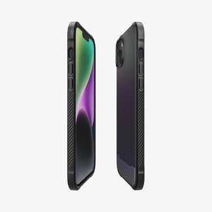 Spigen iPhone 14 / 13 Case – Rugged Armor (MagFit) in Matte Black – left and right side profiles