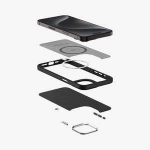 ACS07044 - iPhone 15 Pro Max Case Enzo Aramid (MagFit) in matte black showing the back