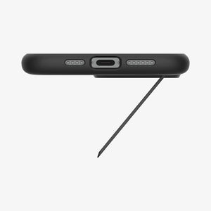 Spigen iPhone 16 Pro Slim Armor MagFit case in Black - exploded hard-shell and flexible-layer construction