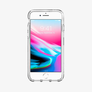 042CS20924 - iPhone SE Ultra Hybrid case in rose crystal showing the back