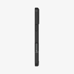 Spigen iPhone 16 Pro Ultra Hybrid S MagFit case in Frost Black - side button and case profile