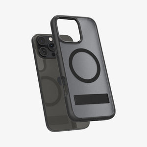 Spigen iPhone 16 Pro Ultra Hybrid S MagFit case in Frost Black - case and phone separated view