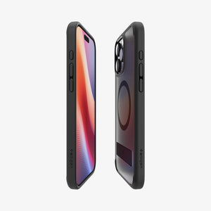 Spigen iPhone 16 Pro Ultra Hybrid S MagFit case in Frost Black - phone and case side installation view