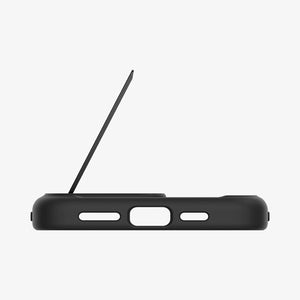 Spigen iPhone 16 Pro Ultra Hybrid S MagFit case in Frost Black - bottom edge and kickstand profile