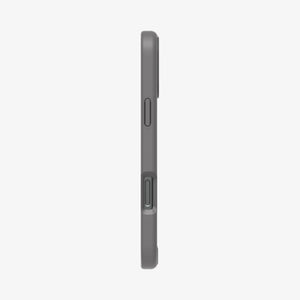 Spigen iPhone 16 Pro Ultra Hybrid S MagFit case in Frost Gray - side button and case profile