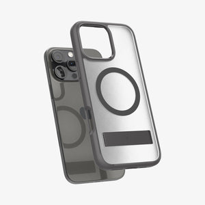 Spigen iPhone 16 Pro Ultra Hybrid S MagFit case in Frost Gray - case and phone separated view