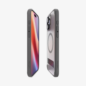 Spigen iPhone 16 Pro Ultra Hybrid S MagFit case in Frost Gray - phone and case side installation view