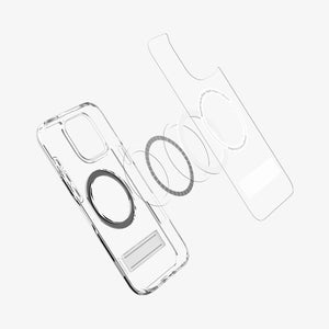Spigen iPhone 16 Pro Ultra Hybrid S MagFit case in Graphite - exploded case and magnetic construction