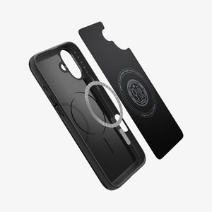 Spigen iPhone 16 Plus Thin Fit MagFit case in Black - internal magnetic ring and liner components