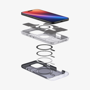 Spigen iPhone 16 Pro Classic C1 MagFit case in Graphite - exploded magnetic construction