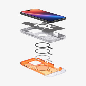 Spigen iPhone 16 Pro Classic C1 MagFit case in Tangerine - exploded magnetic construction